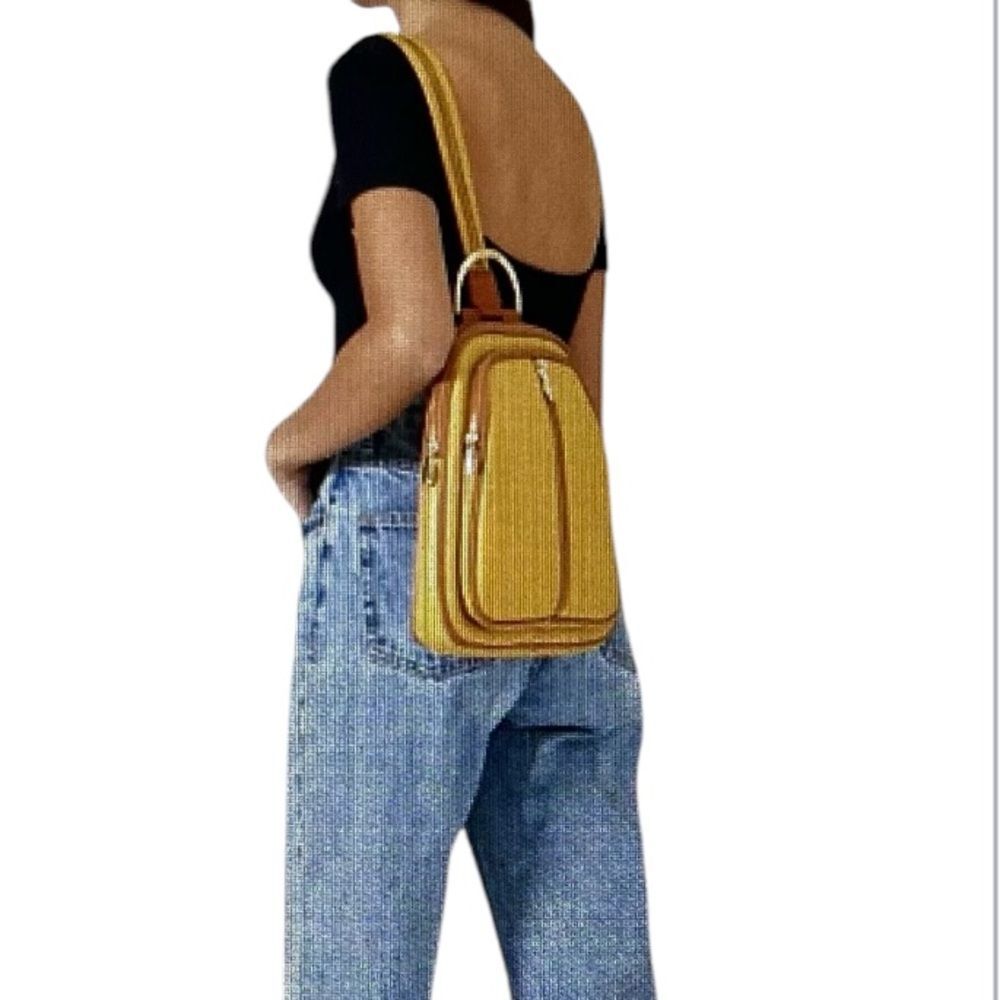 VALENTINA Convertible Sling Pebbled Italian Leather Backpack in Mustard Yellow a